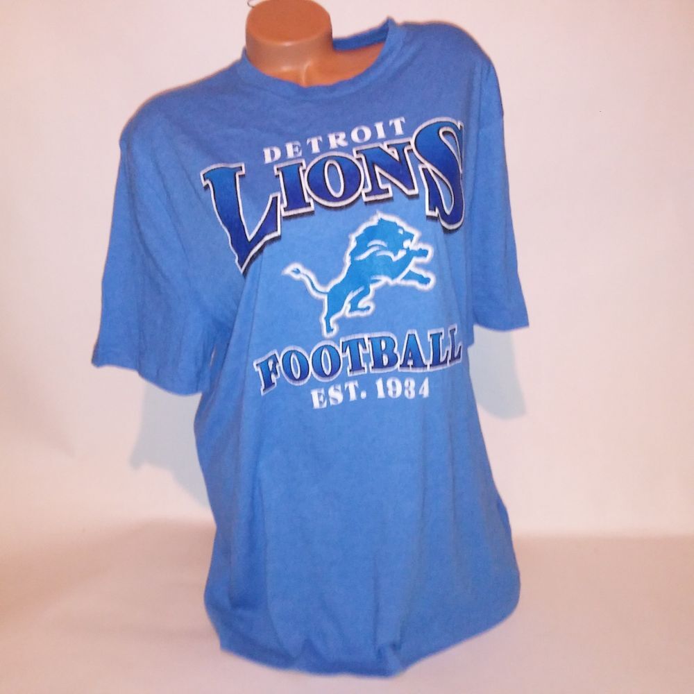 Detroit Lions T Shirt Mens Large Blue White NFL Football Short Sleeve Crew Neck